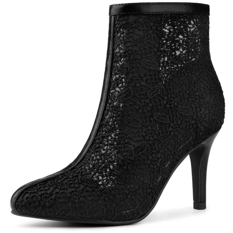 Women's Lace Mesh Floral Embroidered Stiletto Heels Ankle Boots sold by Allegra K