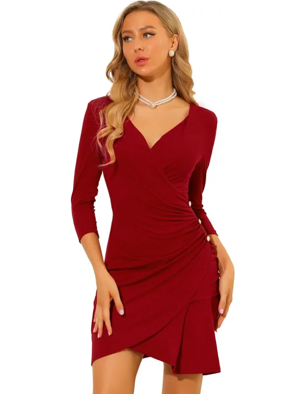 Women's Deep V Neck Ruched Wrap Sheath Dress sold by Allegra K