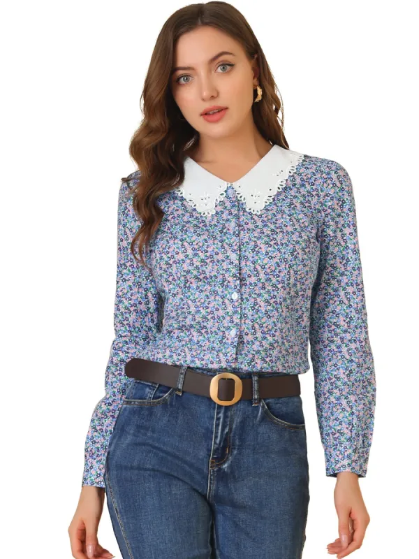 Women's Long Sleeve Button Down Floral V Neck Blouse sold by Allegra K