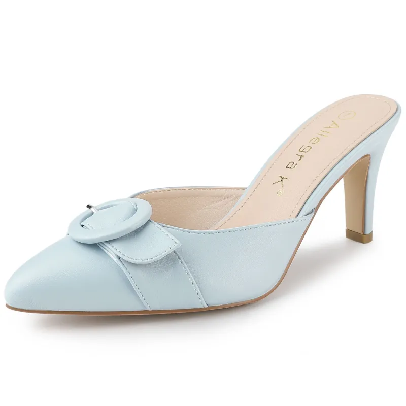 Women's Buckle Pointed Toe Stiletto Heel Slides Mules sold by Allegra K
