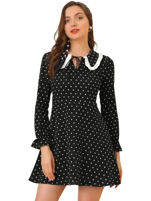 Women's Heart Peter Pan Collar Tie Neck Long Sleeve Ruffle Chiffon Dress sold by Allegra K