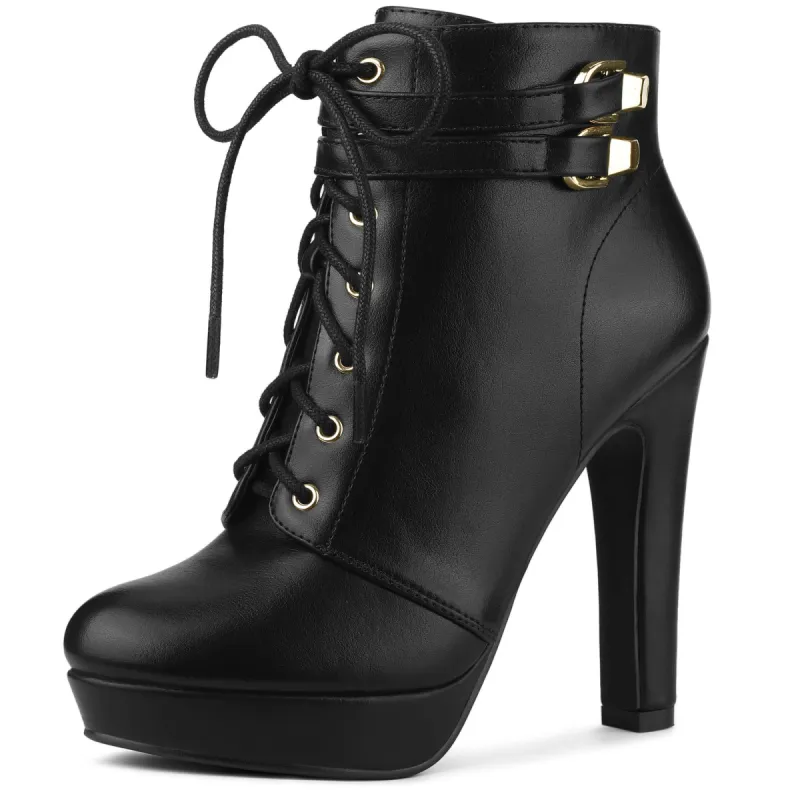 Women's Lace Up Round Toe Platform Block Heels Ankle Boots sold by Allegra K