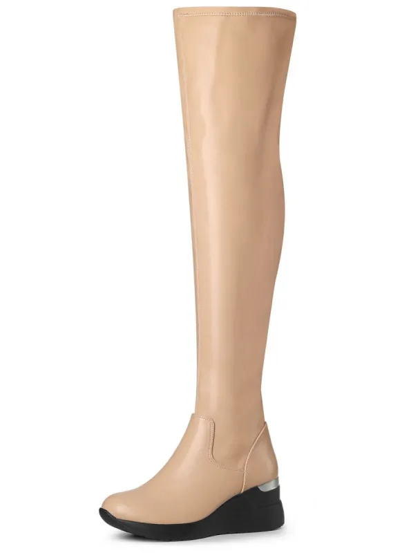 Women's Platform Wedge Chunky Heels Over the Knee Thigh High Boots sold by Allegra K
