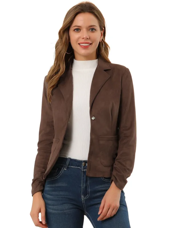 Women's Long Sleeve Casual Open Front Drawstring Faux Suede Blazer sold by Allegra K