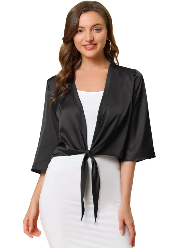 Women's Casual Tie Front Open Cardigan sold by Allegra K
