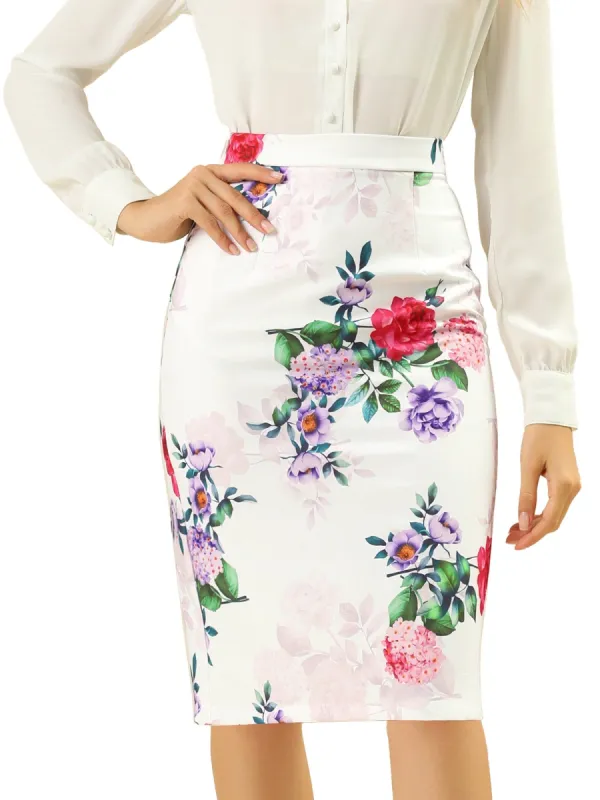 Women's Floral Print Pencil Knee Length Skirt sold by Allegra K