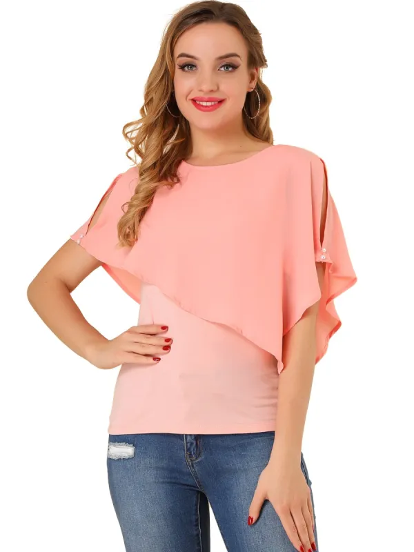 Women's Blouse Chiffon Flowy Loose Overlay Soft Poncho Top sold by Allegra K