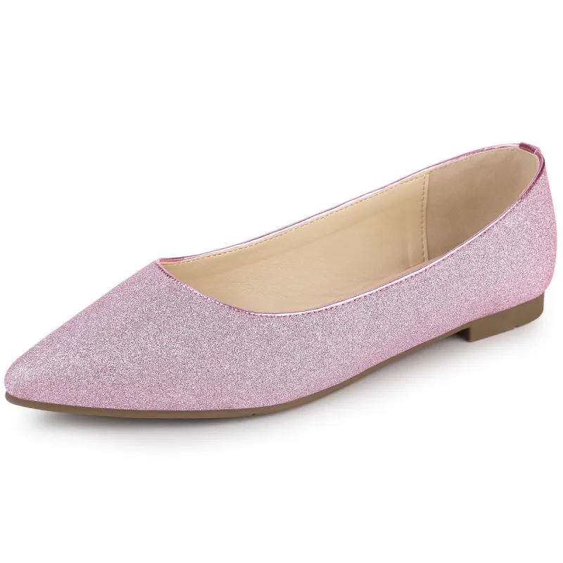 Women's Glitter Pointed Toe Slip on Ballet Flats Shoes made by Allegra K