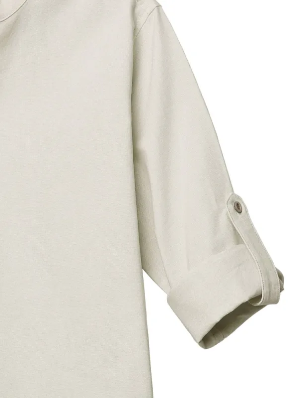 Men Casual Banded Collar Button Down Long Sleeves Lightweight Henley Shirt sold by Allegra K