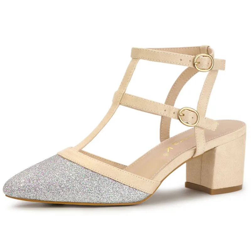 Women's Glitter Pointed Toe Block Heel Slingback Pumps sold by Allegra K