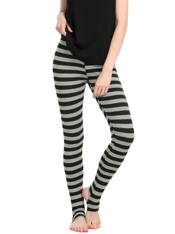 Women Stripes Elastic Waistband Stirrup Leggings sold by Allegra K