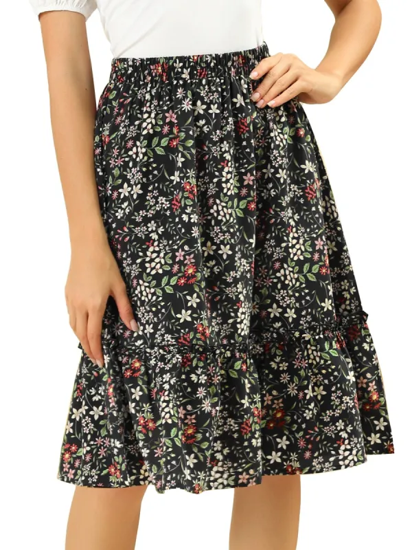 Women's Ruffle Hem Flowy Tiered A-Line Floral Midi Skirt sold by Allegra K