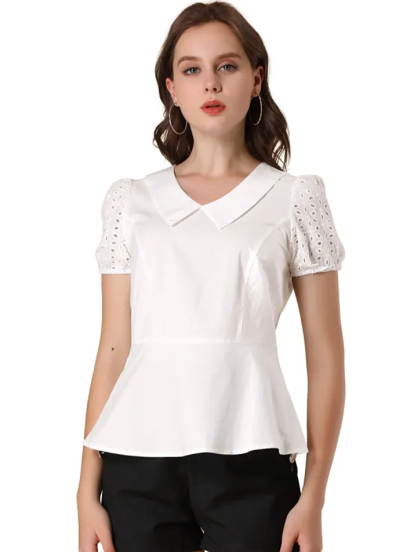 Women's Work Office Shirt Lace Insert Peter Pan Collared Tops sold by Allegra K