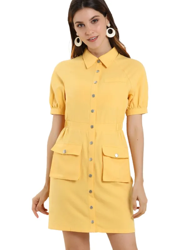 Women's Button Down Cotton Raglan Short Sleeve Belted Shirt Utility Dress sold by Allegra K