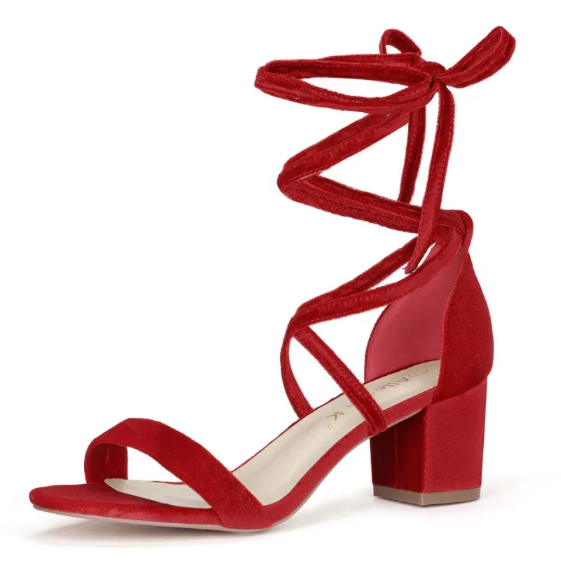 Women's Lace Up Mid Chunky Heeled Sandals sold by Allegra K