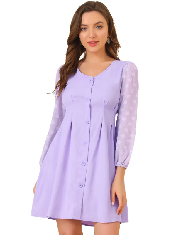 Women's Casual Long Sleeve Swiss Dots Chiffon V Neck Dress sold by Allegra K