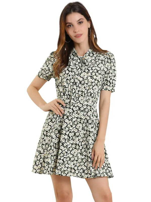 Women's Full Placket Short Sleeve Casual Above Knee Mini Floral Dress sold by Allegra K