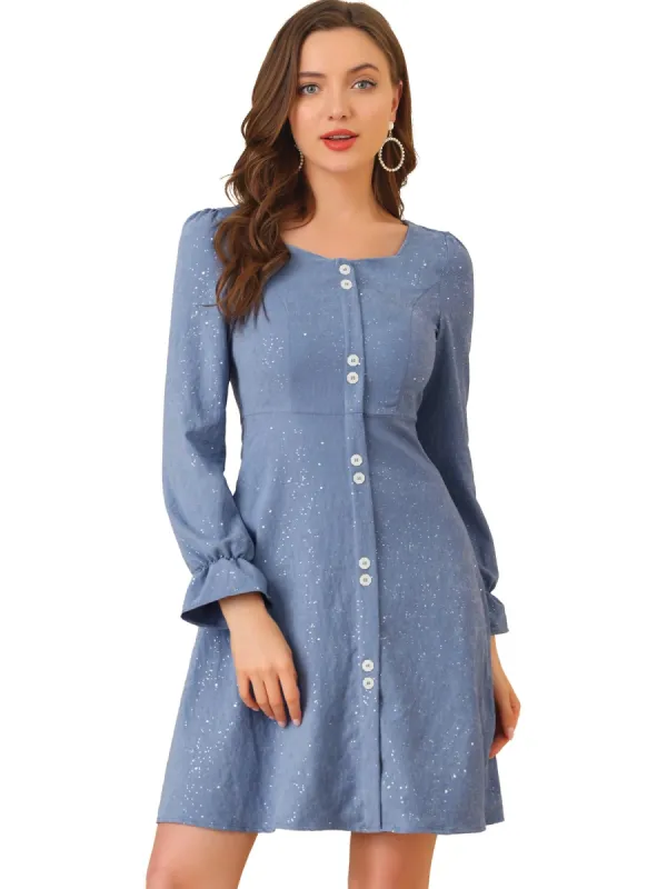 Women's Casual Button Down Long Sleeve Elegant A-line Fall Dress sold by Allegra K
