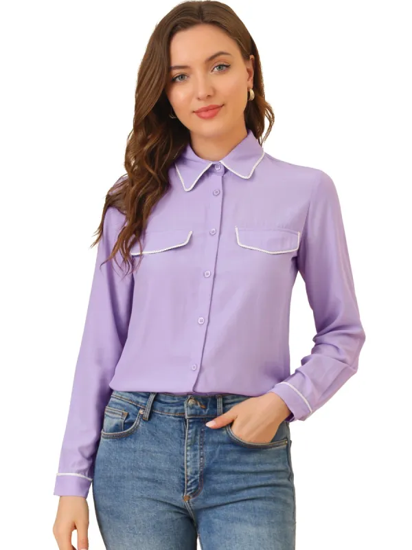 Women's Elegant Long Sleeve Point Collar Top Button Down Shirt sold by Allegra K