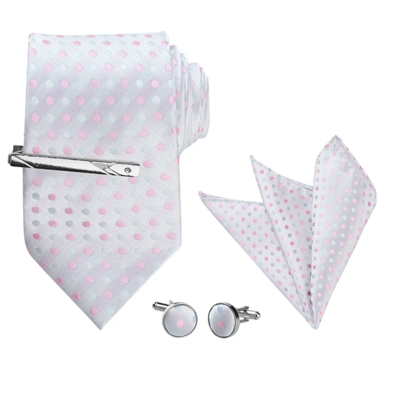 Men's Polka Dots Self-tied Necktie Handkerchief Clip Cufflinks Tie Sets made by Allegra K