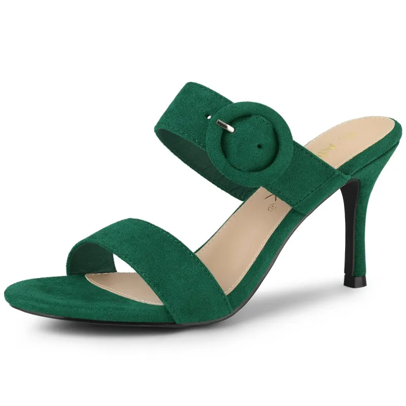 Women's Opened Toe Buckle Stiletto Heels Slide Sandals sold by Allegra K