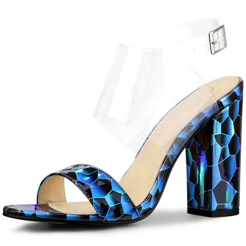 Women's Opened Toe Block High Heels Clear Sandals sold by Allegra K
