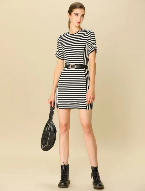 Women's Short Sleeve Contrast Color Crew Neck Mini Striped T-Shirt Dress sold by Allegra K