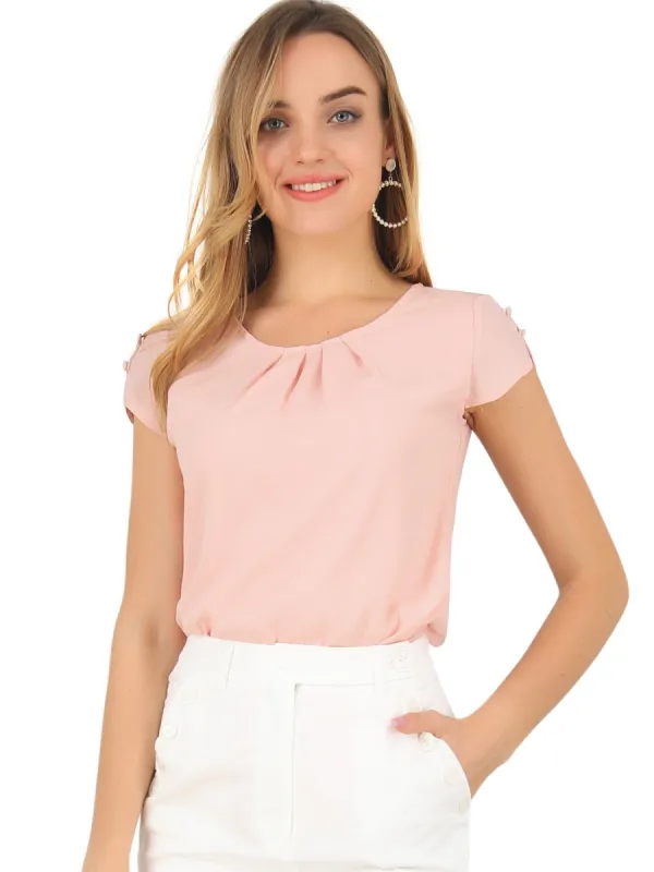 Women's Pleated Front Button Closure Sleeve Office Business Blouse Tops sold by Allegra K