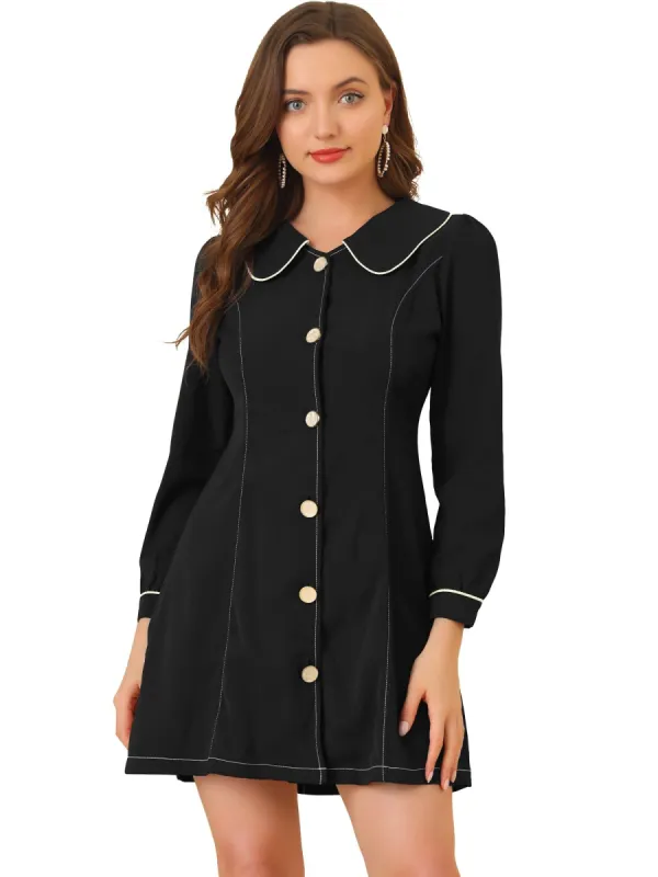 Women's Contrast Trim Peter Pan Collar Button Front Shirtdress sold by Allegra K