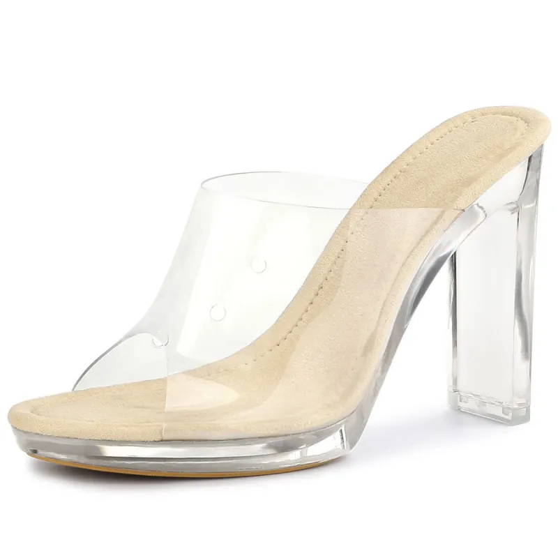 Women's Clear Platform Block Heeled Slides Sandals sold by Allegra K