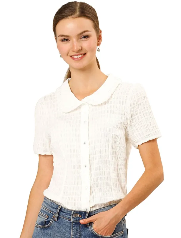 Women's Sweet Peter Pan Collar Button Down Soft Shirt Blouse sold by Allegra K
