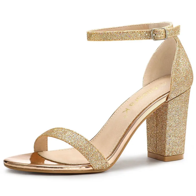 Women's Glitter Ankle Strap Chunky Heels Sandals sold by Allegra K