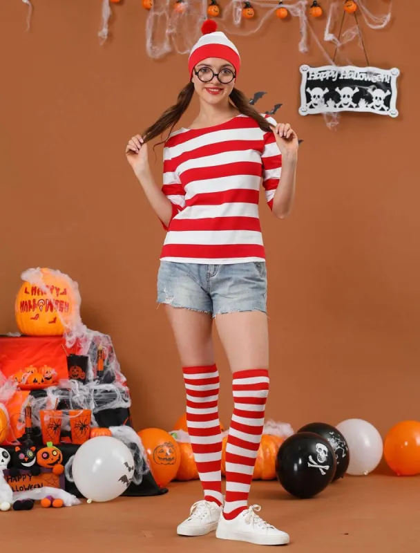 Allegra K Half Length Sleeves Contrast Color Stripes Tee sold by Allegra K