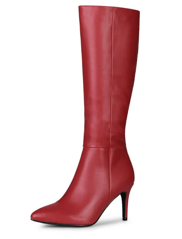 Women's Pointed Toe Side Zipper Stiletto Heel Knee High Boots made by Allegra K