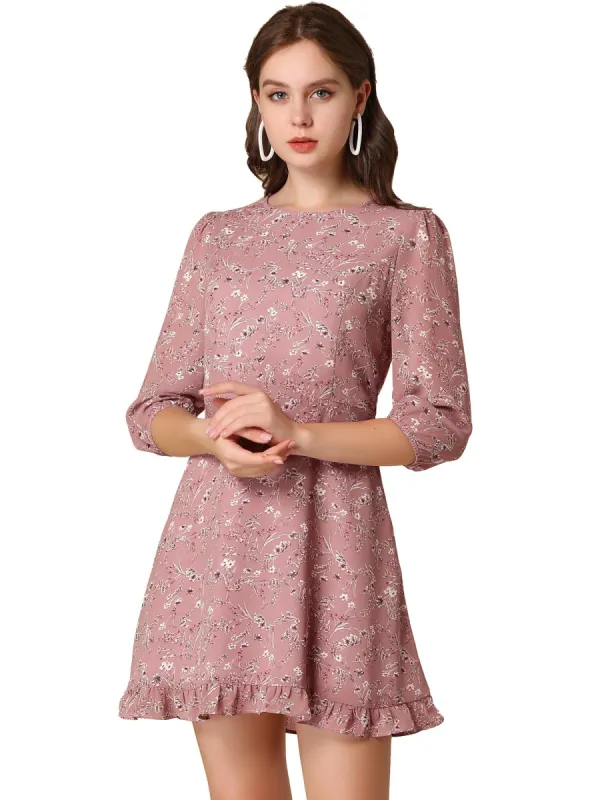Women's Chiffon Half Sleeve Floral Ruffle Hem Dress sold by Allegra K
