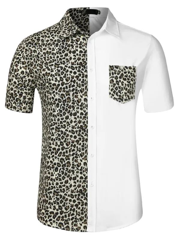 Men's Short Sleeve Button Down Casual Summer Cotton Patchwork Print Shirt sold by Allegra K