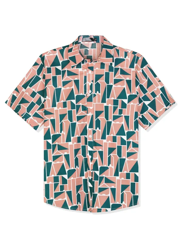 Men's Irregular Geometric Color Block Short Sleeve Button Down Shirts sold by Allegra K
