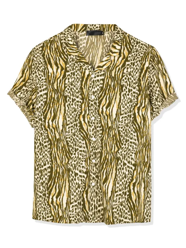 Men's Summer Leopard Printed Short Sleeves Button Down Beach Pattern Shirt sold by Allegra K