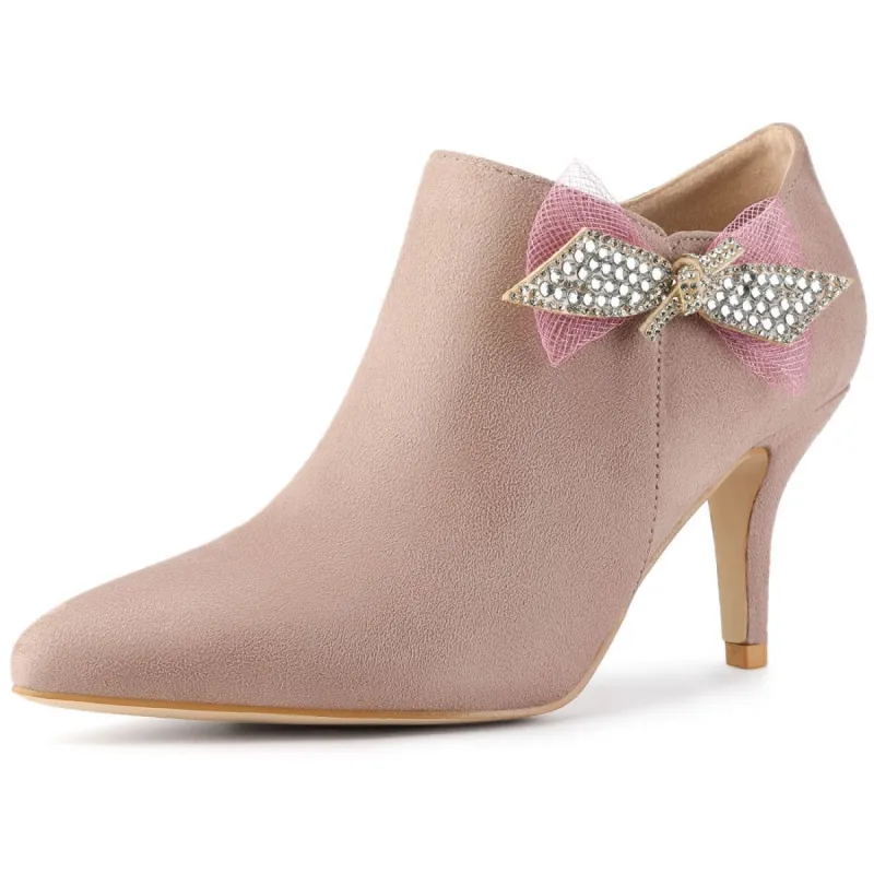 Women's Pointed Toe Bow Decor Stiletto Heel Ankle Boots sold by Allegra K