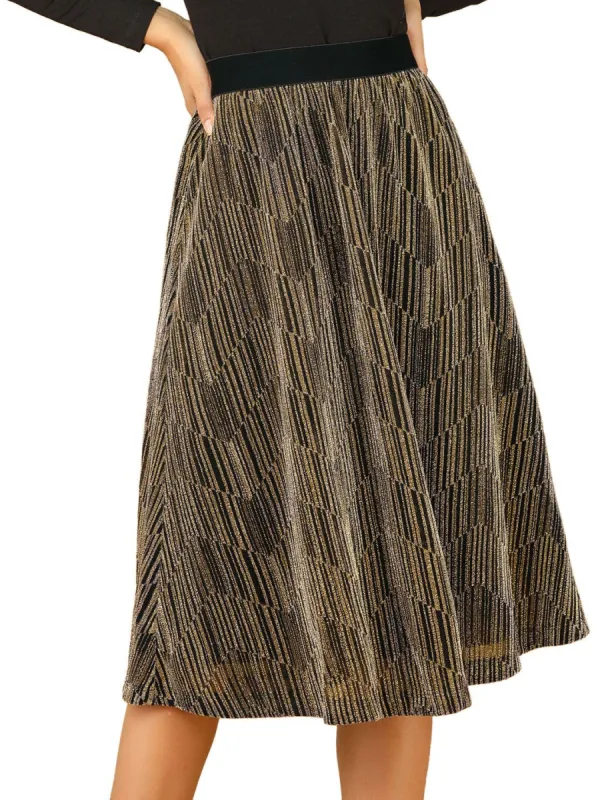 Women's Metallic Sparkle Glitter Elastic Waist Party Midi Skirt sold by Allegra K