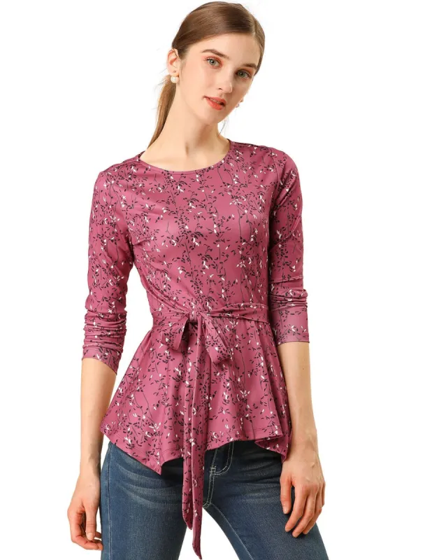 Allegra K]Waist Tie Peplum Top in Floral Print sold by Allegra K