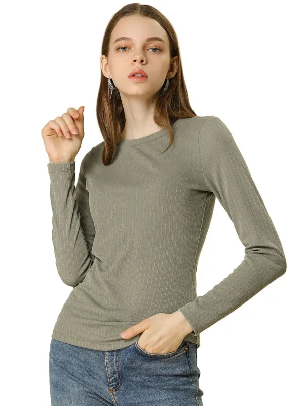 Allegra K Crew Neck Ribbed Slim Fit Knit Top sold by Allegra K