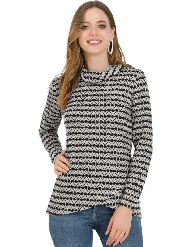 Women's Floral Printed Knit Cowl Neck Long Sleeve Geometric Stretch Work Top Blouse sold by Allegra K