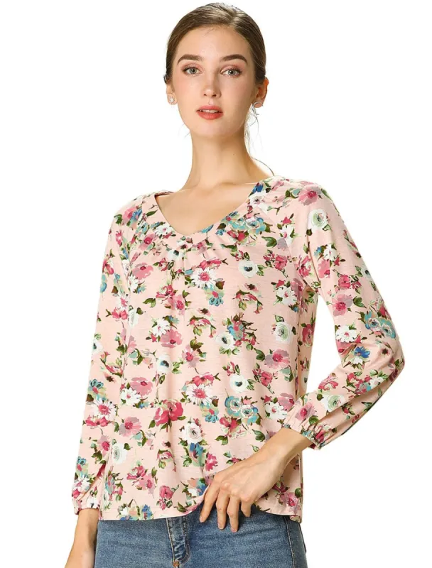Allegra K 3/4 Sleeve V Neck Floral Blouse sold by Allegra K