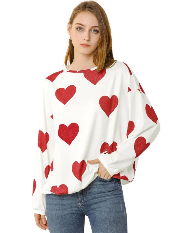 Women's Heart Prints Casual Sweatshirt Crew Neck Long Sleeve Loose Top sold by Allegra K