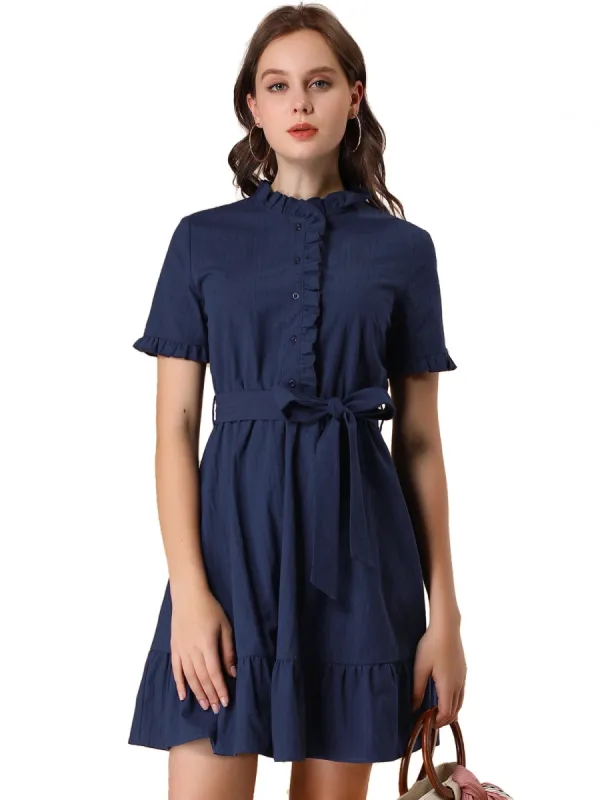 Women's Ruffle Hem Fit and Flare Frill Trim Button Front Dress sold by Allegra K