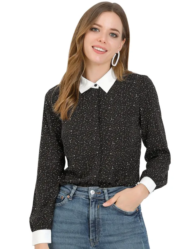 Women's Dots Printed Point Collar Button Down Shirt Blouse sold by Allegra K