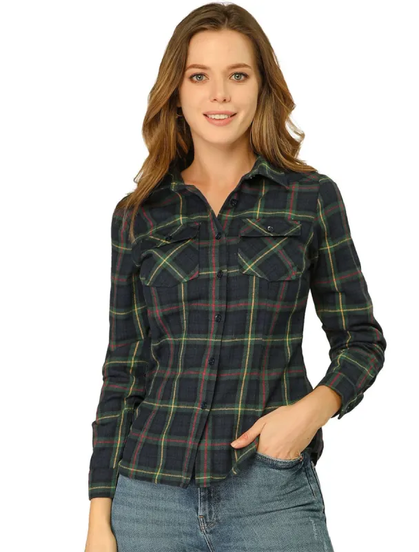 Women's Casual Long Sleeve Cotton Button Down Plaid Shirt sold by Allegra K