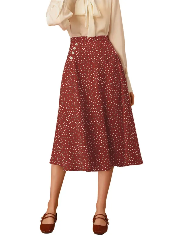 Women's Retro Polka Dots Elastic Waist Vintage A-Line Midi Skirt sold by Allegra K