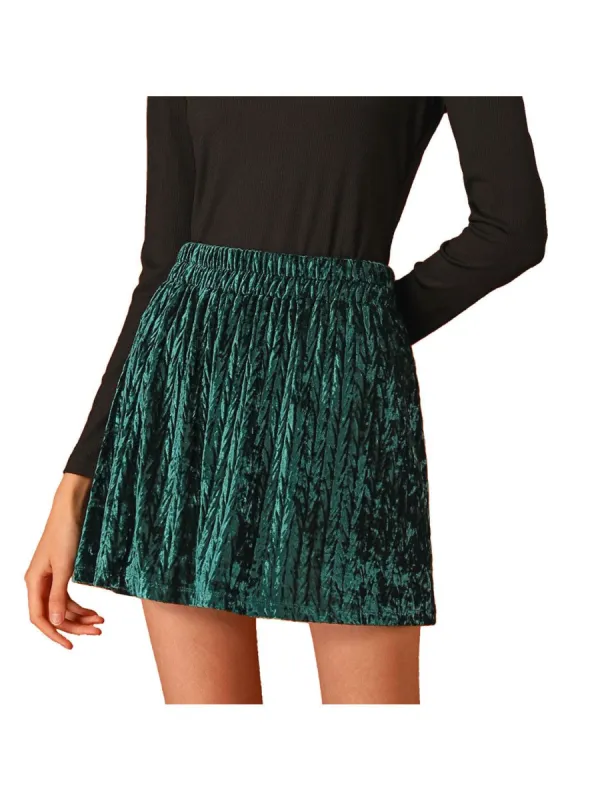 Women's High Waist Mini Skirts Velvet Shiny A-Line Short Party Pleated Skirt sold by Allegra K